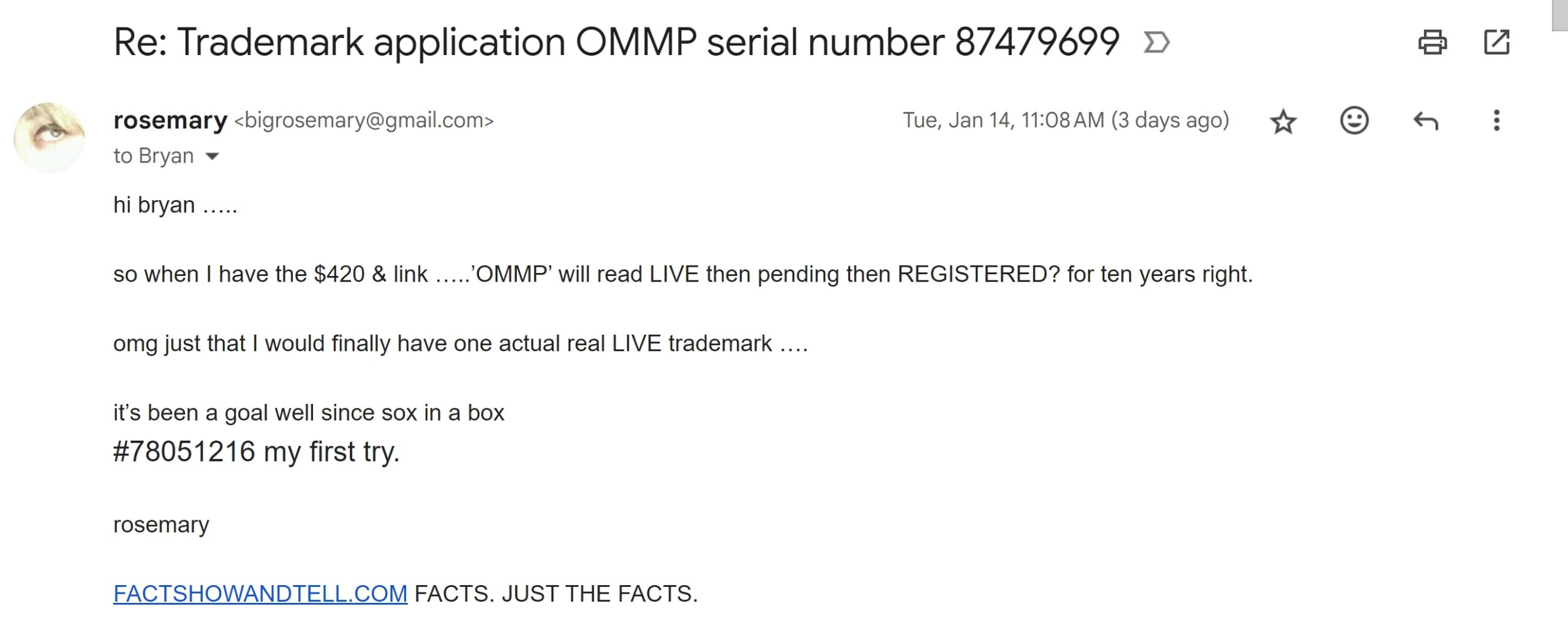 uspto 6 FACTSHOWANDTELL.COM